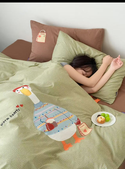 Double Yarn Cotton Bedding Set with Embroidery